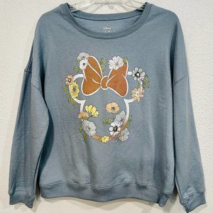 NWOT Disney Minnie Mouse Pullover Sweatshirt Buff Blue 3/4 Sleeves Womens Large